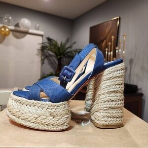 NEW Christian Louboutin Super Mariza Denim Platform Dandal size 40